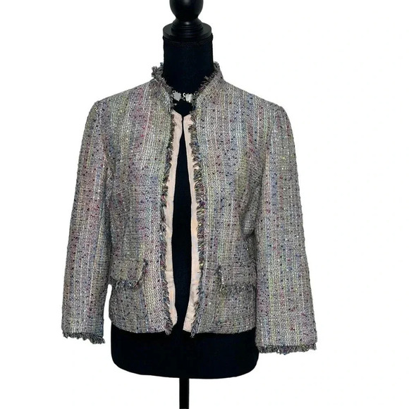 Willi Smith womens 4 multicolor tweed cropped blazer fringe trim‎ office core - Picture 1 of 7